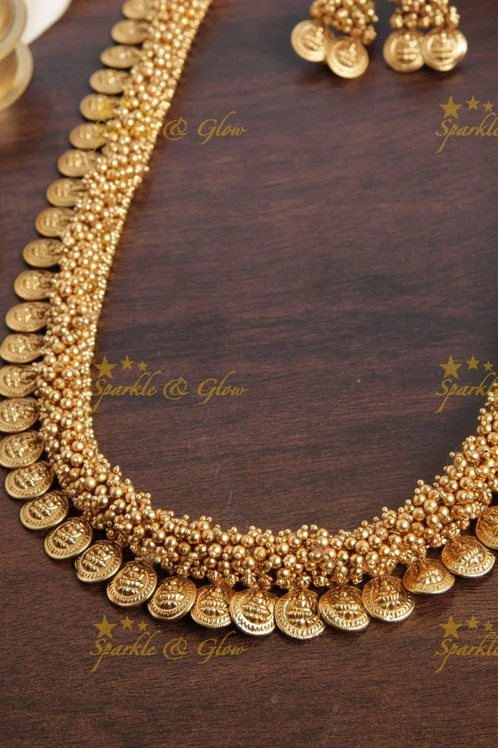 Lakshmi Coin gold bead Cluster bead Long Necklace - Sparkle and Glow