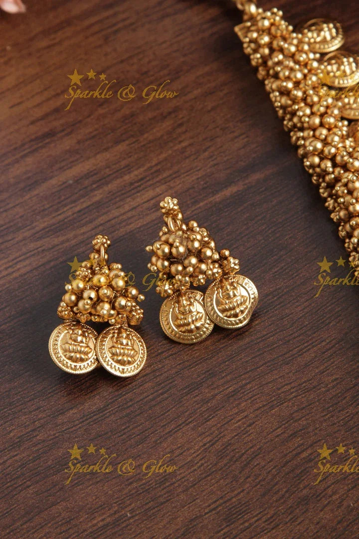 Lakshmi Coin gold bead Cluster bead Long Necklace - Sparkle and Glow