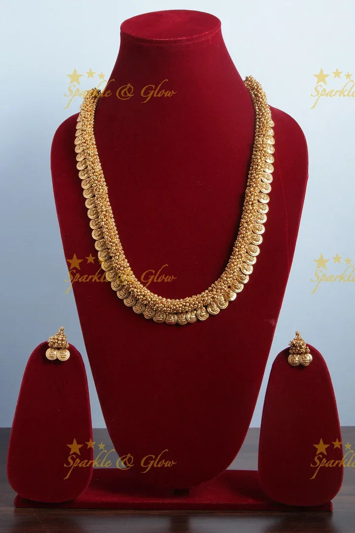 Lakshmi Coin gold bead Cluster bead Long Necklace - Sparkle and Glow