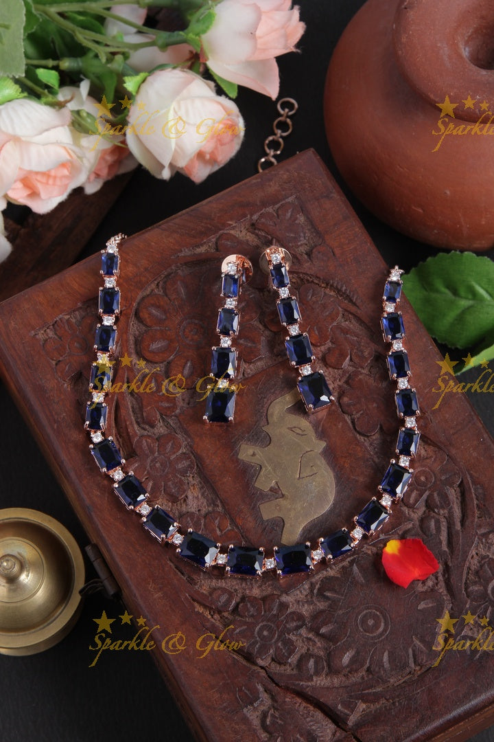 Rose gold AD stone Square design Necklace - Multi