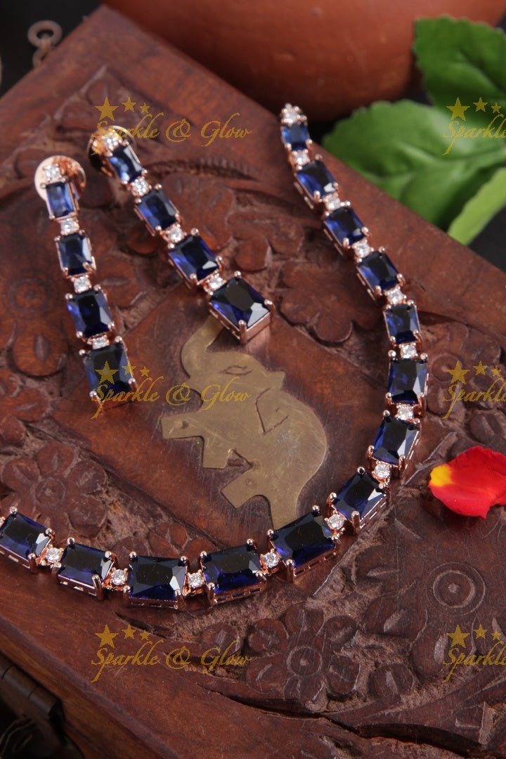 Rose gold AD stone Square design Necklace - Sparkle and Glow - Back Thread - 