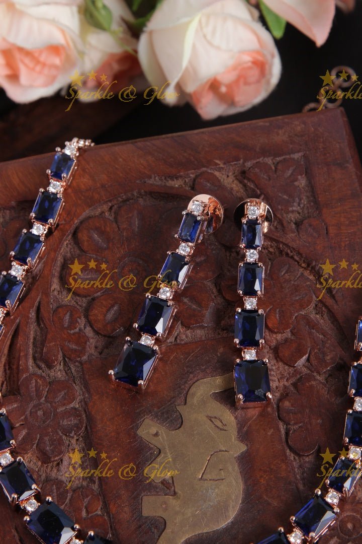 Rose gold AD stone Square design Necklace - Sparkle and Glow - Back Thread - 