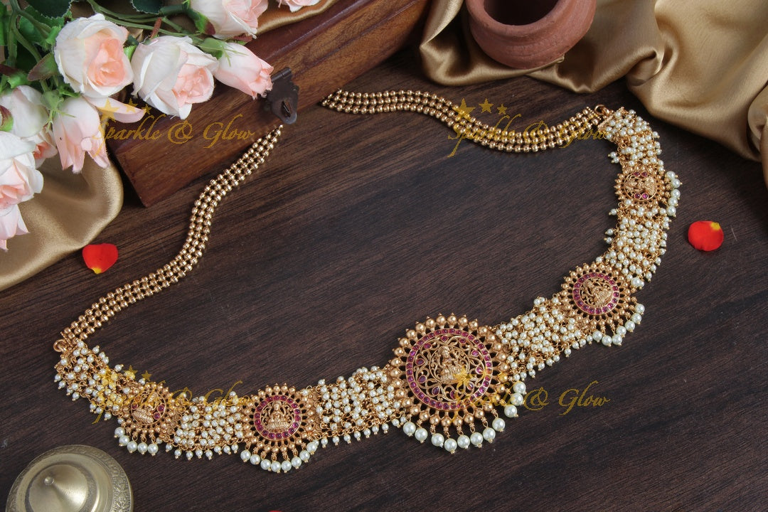 Beautiful Pearl Cluster Statement Lakshmi hipchain
