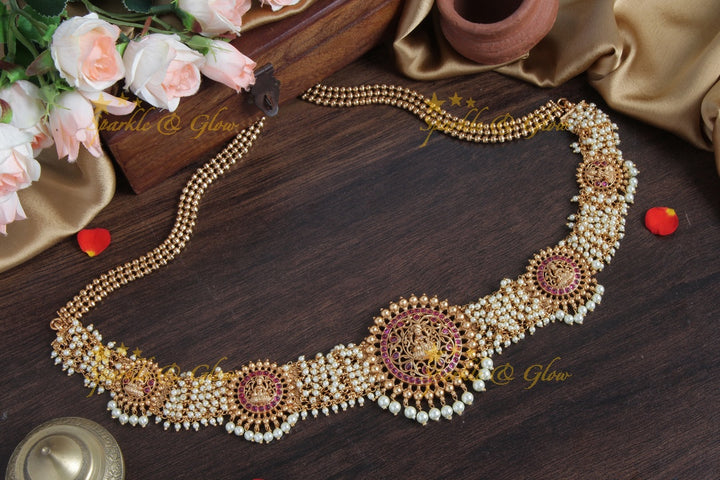 Beautiful Pearl Cluster Statement Lakshmi hipchain