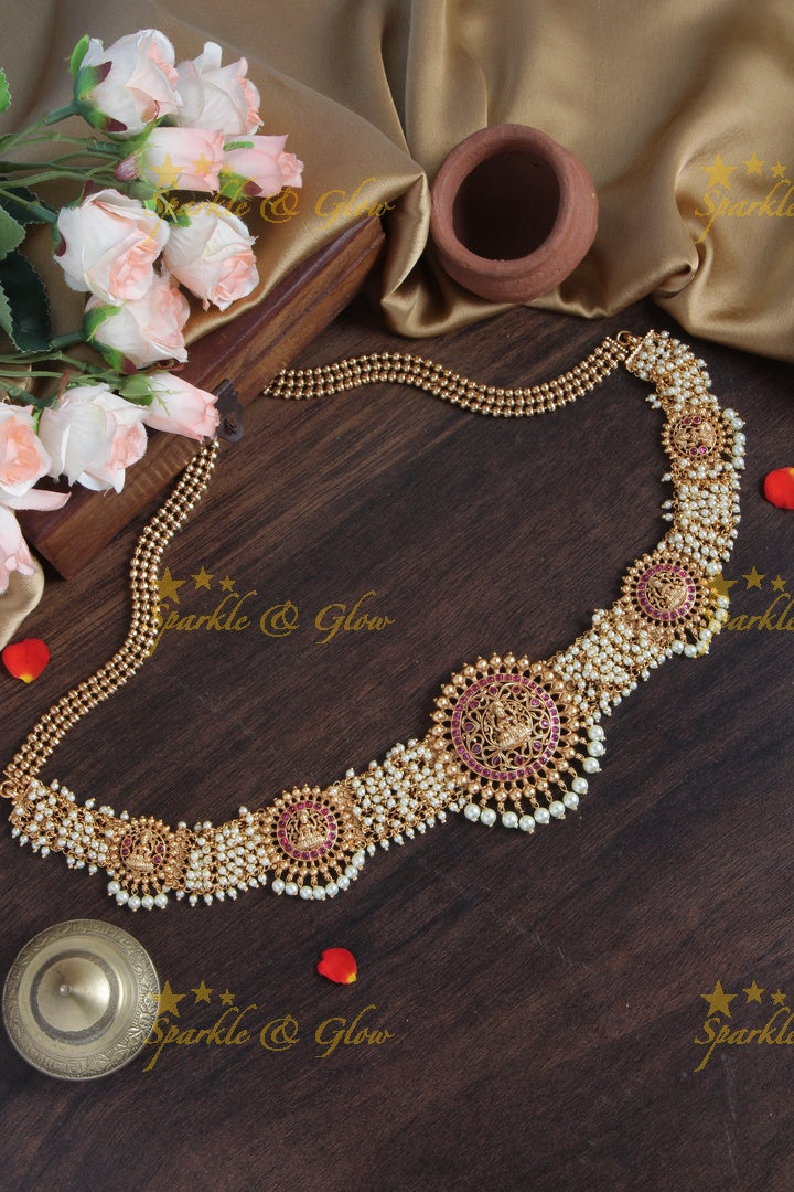 Beautiful Pearl Cluster Statement Lakshmi hipchain
