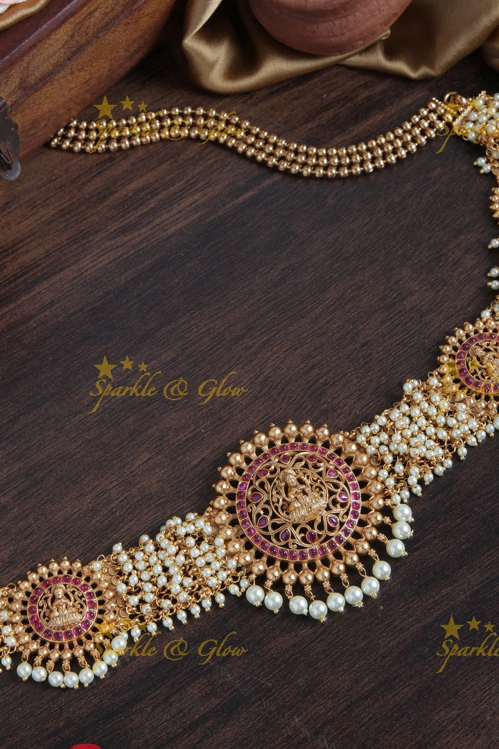 Beautiful Pearl Cluster Statement Lakshmi hipchain