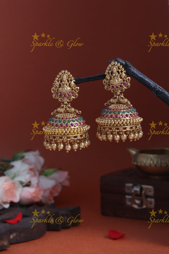 Premium matte Lakshmi Peacock design Jhumkas