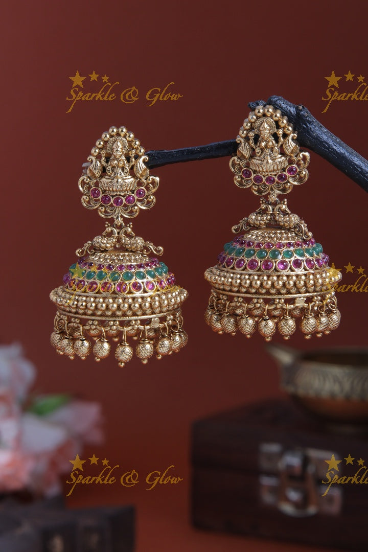 Premium matte Lakshmi Peacock design Jhumkas