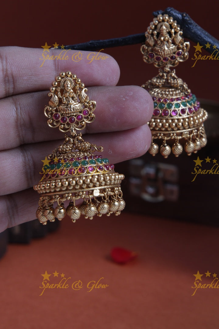Premium matte Lakshmi Peacock design Jhumkas