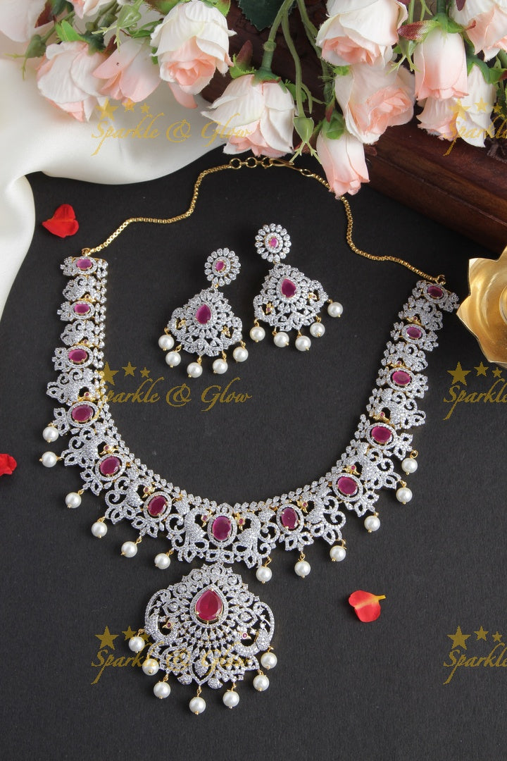 GJ Polish AD stone Peacock Necklace - Green
