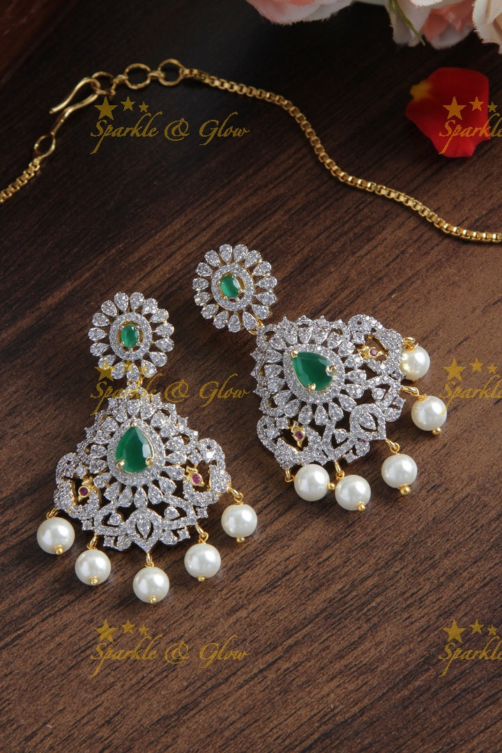 GJ Polish AD stone Peacock Necklace - Green