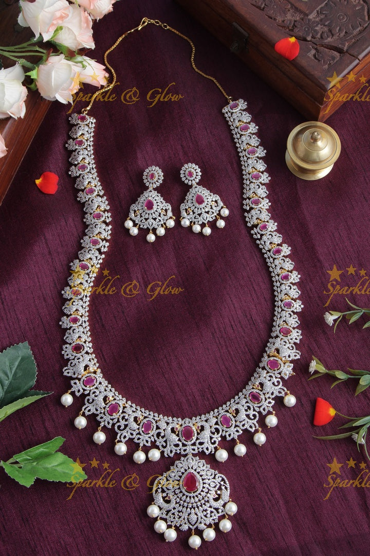 Beautiful GJ Polish Peacock AD Stone Necklace - Green