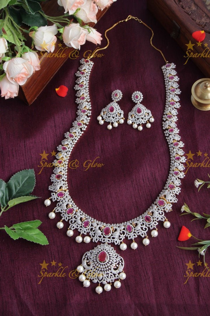 Beautiful GJ Polish Peacock AD Stone Necklace - Sparkle and Glow - Back Thread - 