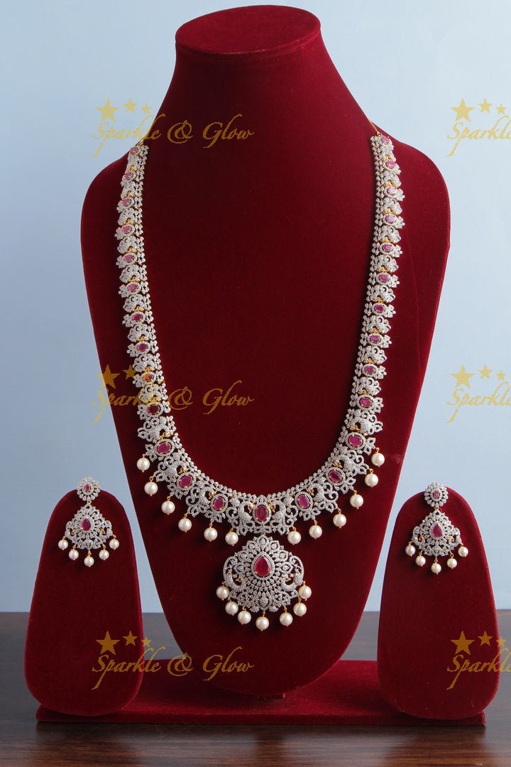 Beautiful GJ Polish Peacock AD Stone Necklace - Sparkle and Glow - Back Thread - 