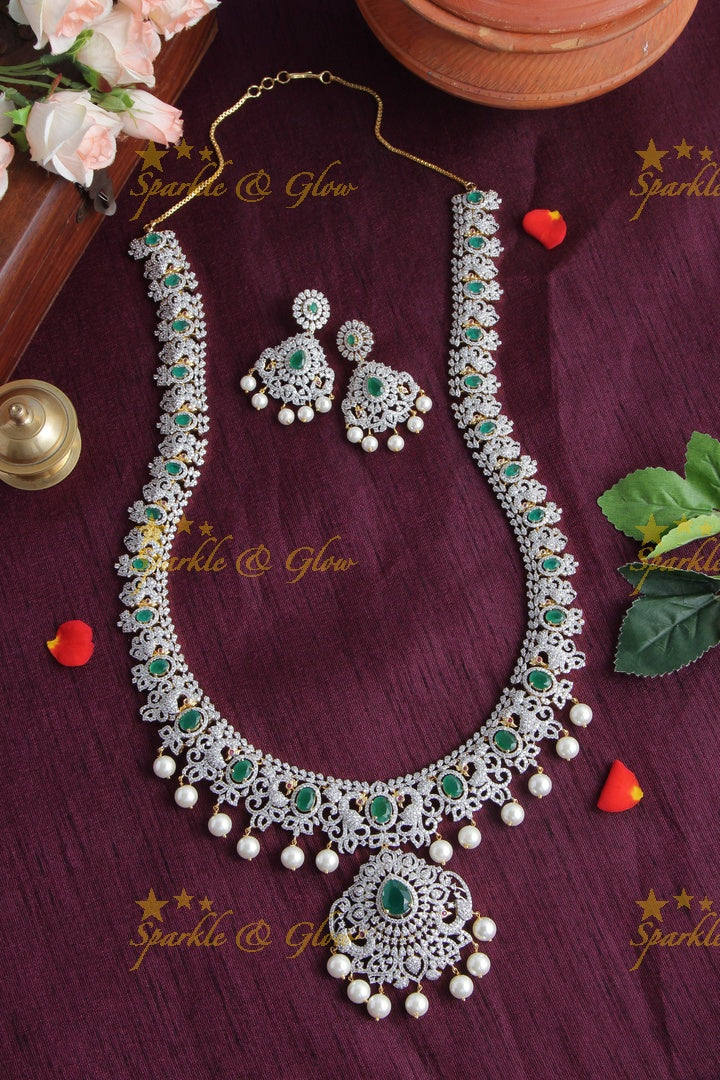 Beautiful GJ Polish Peacock AD Stone Necklace - Green