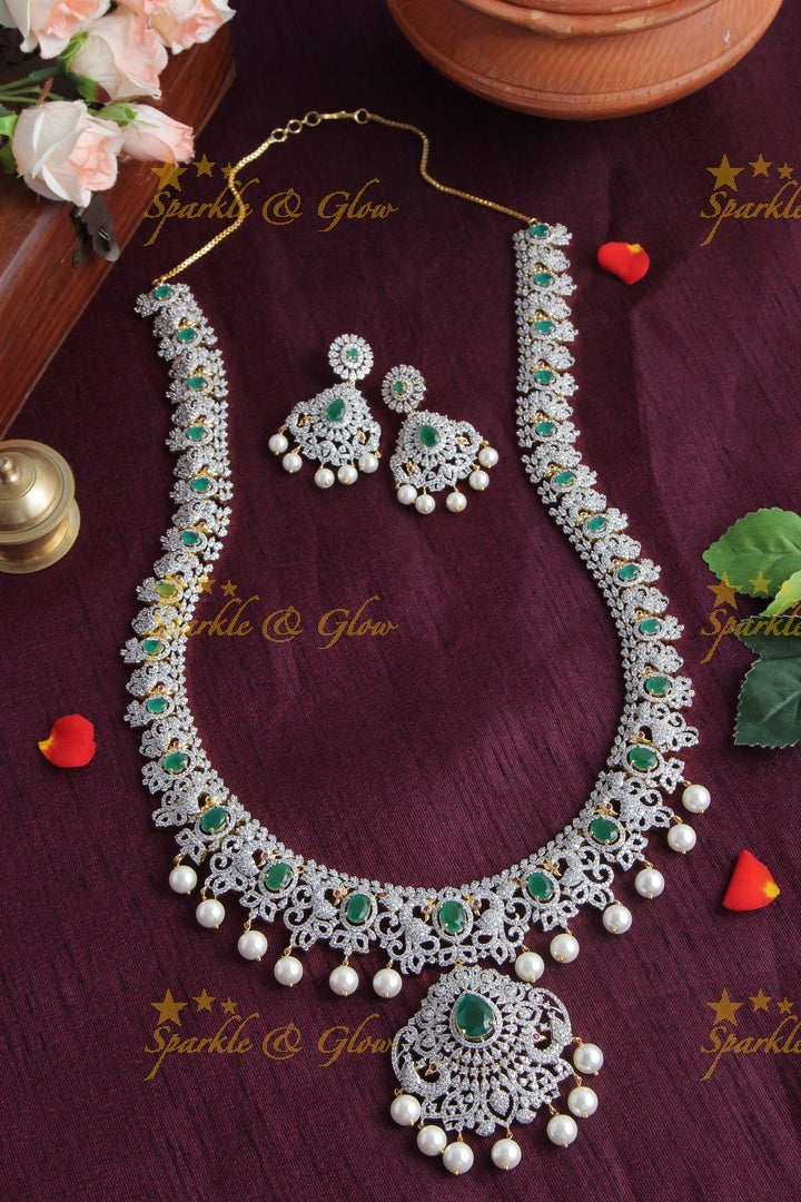Beautiful GJ Polish Peacock AD Stone Necklace - Green