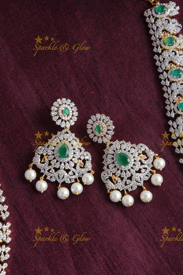 Beautiful GJ Polish Peacock AD Stone Necklace - Green