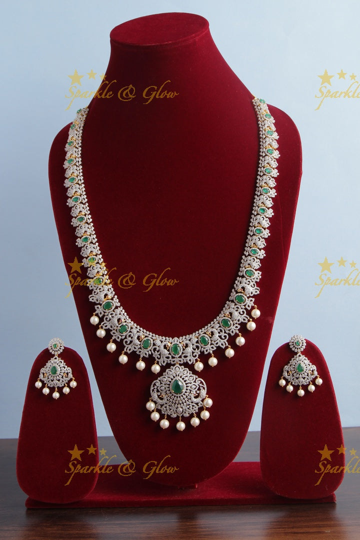 Beautiful GJ Polish Peacock AD Stone Necklace - Green