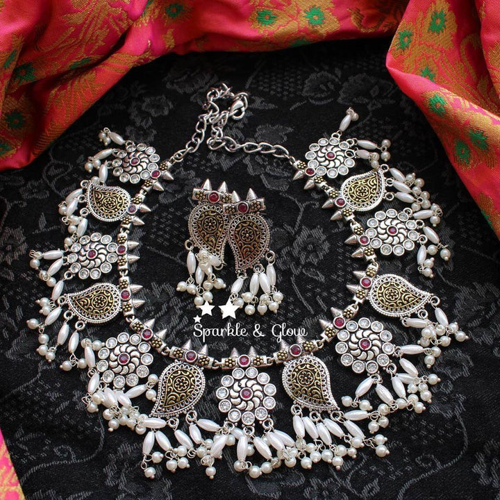 Rice pearl german silver gutta pusalu - White Pink - Sparkle and Glow