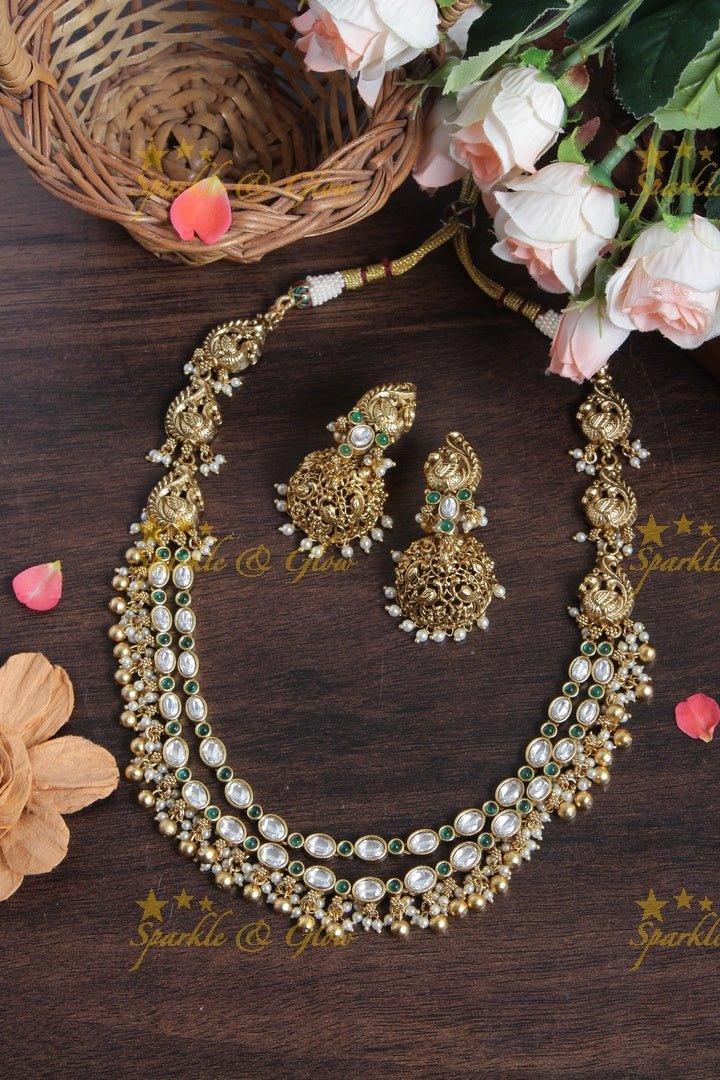 Beautiful Pearl Cluster Statement Lakshmi Necklace with Pink beads - Sparkle and Glow