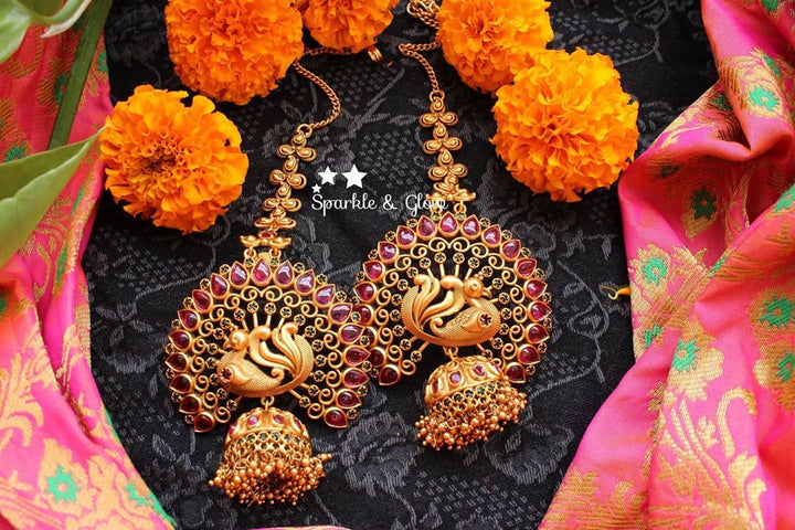 Kemp stone dancing peacock jhumukas with mattal