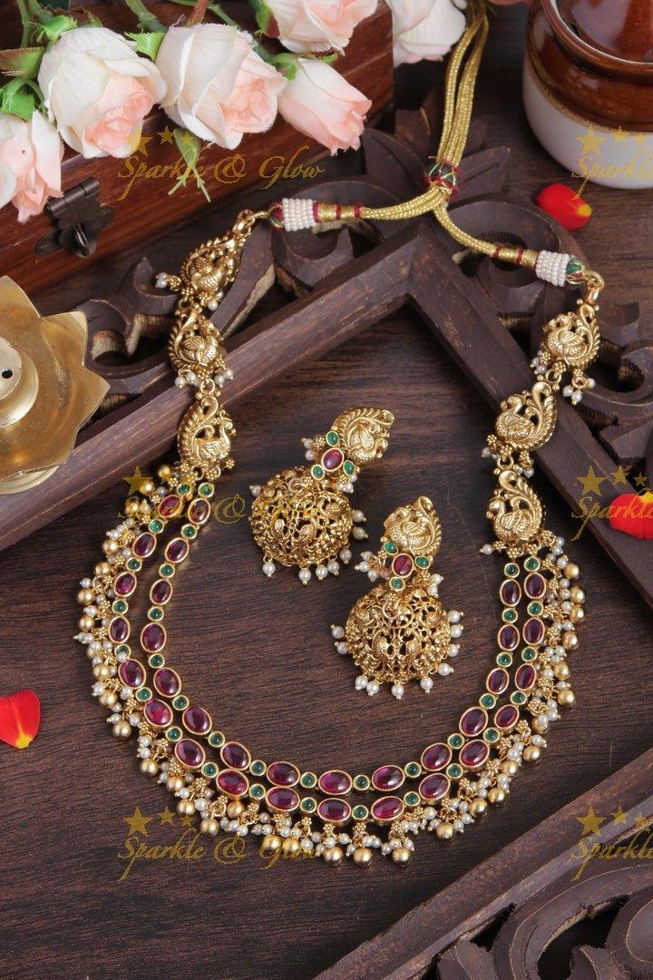 Beautiful Pearl Cluster Statement Lakshmi Necklace with Pink beads - Sparkle and Glow