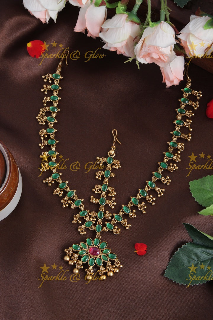 Bridal three sided two in one kemp maang tikka