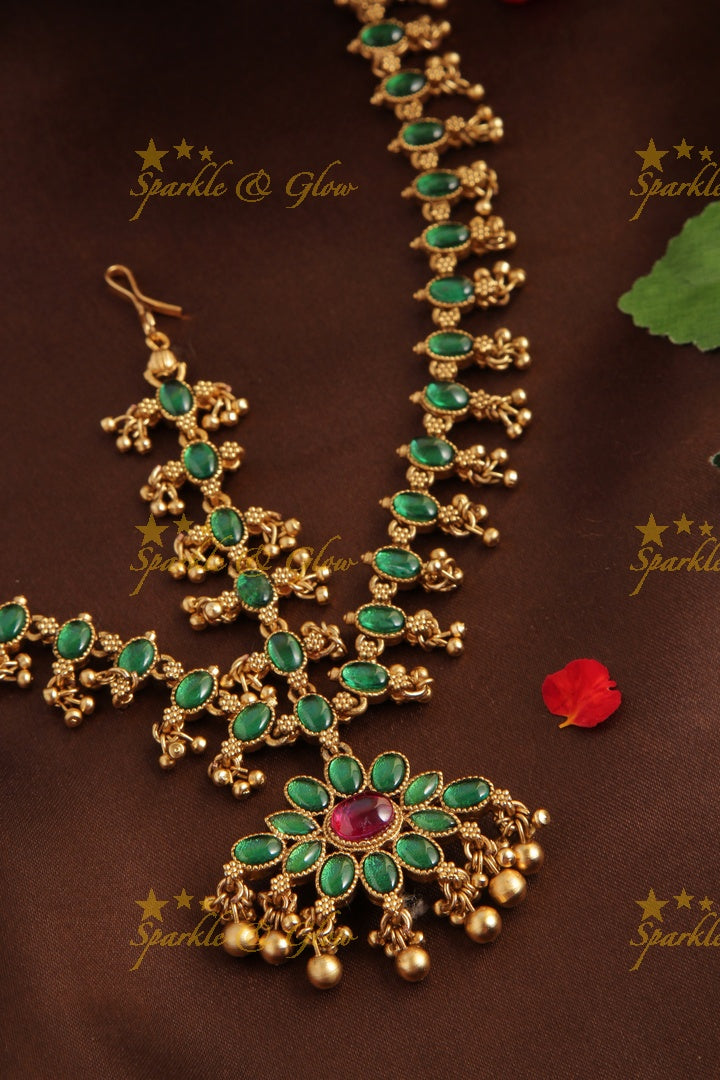Bridal three sided two in one kemp maang tikka