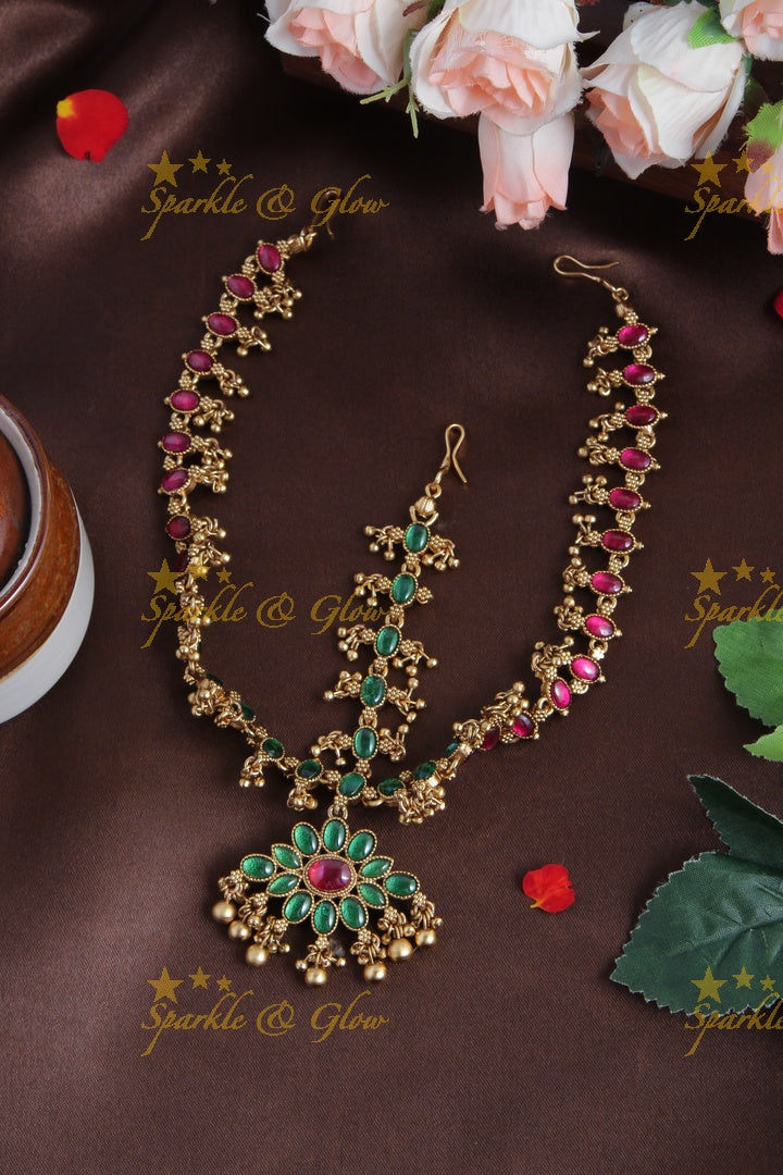 Bridal three sided two in one kemp maang tikka