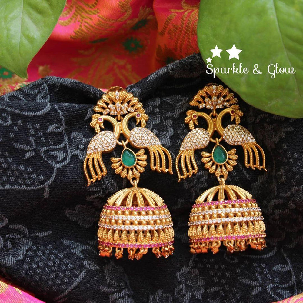 CZ stones two sided peacock jhumukas - Sparkle and Glow
