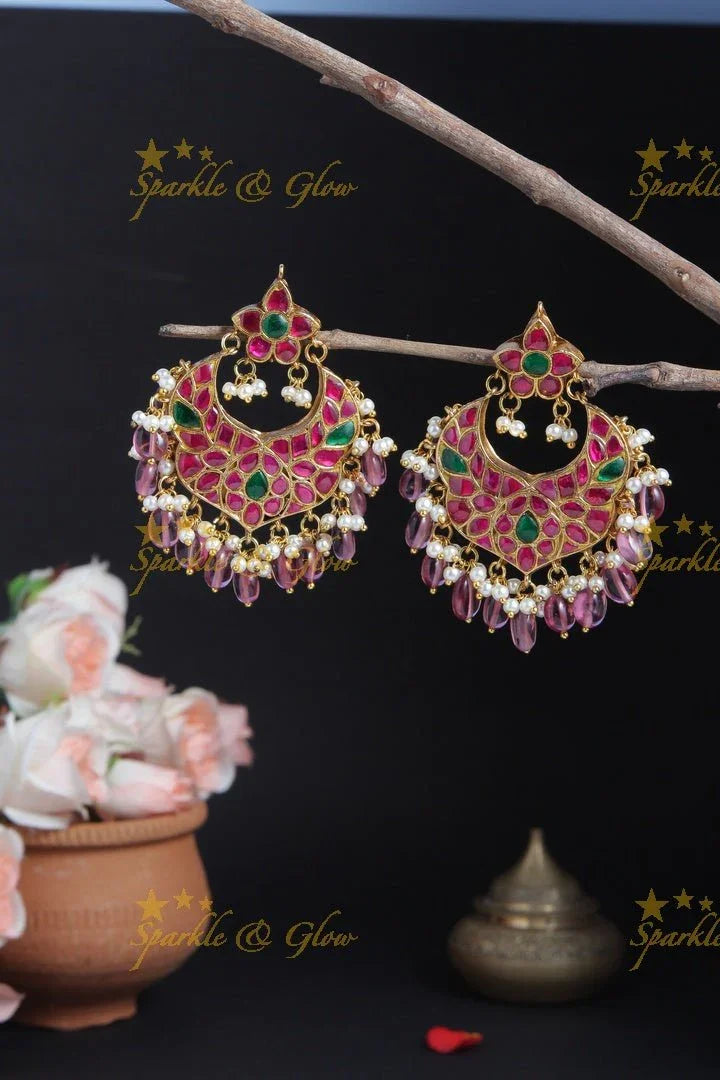 Beautiful Floral Studded Chandbalis - Sparkle and Glow