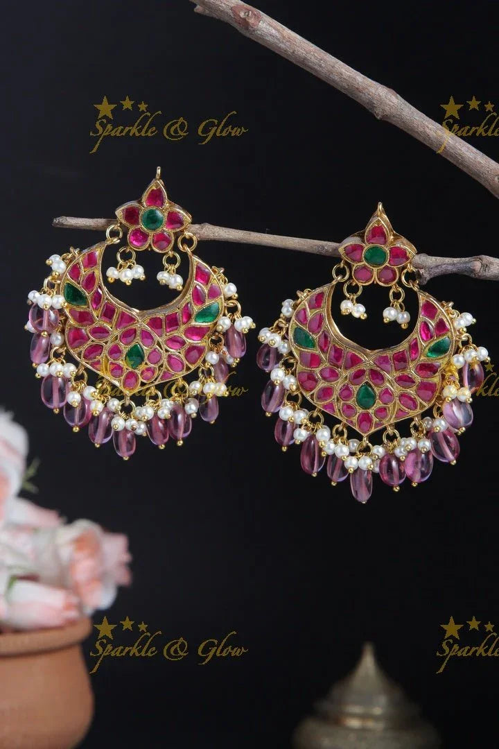 Beautiful Floral Studded Chandbalis - Sparkle and Glow