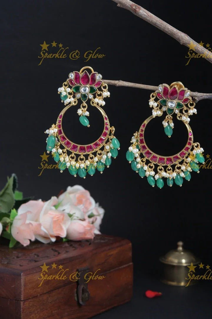 Beautiful Lotus Studded Chandbalis - Sparkle and Glow