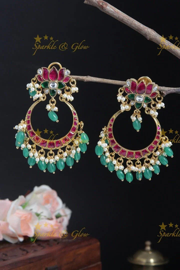 Beautiful Lotus Studded Chandbalis - Sparkle and Glow
