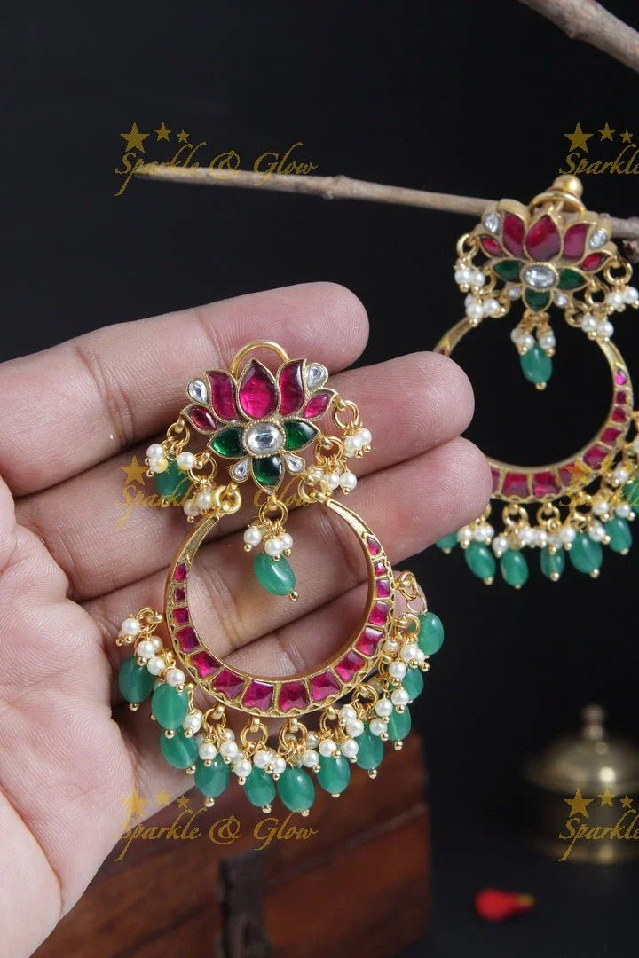 Beautiful Lotus Studded Chandbalis - Sparkle and Glow
