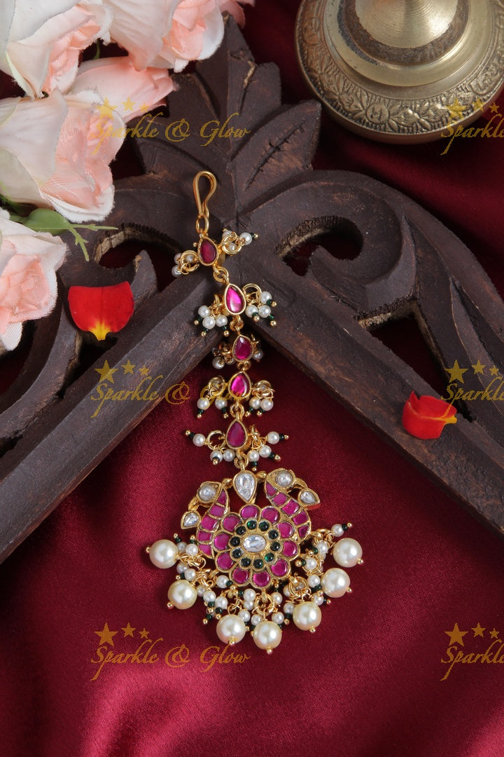 Beautiful Peacock Floral Maang Tikka with Pearls