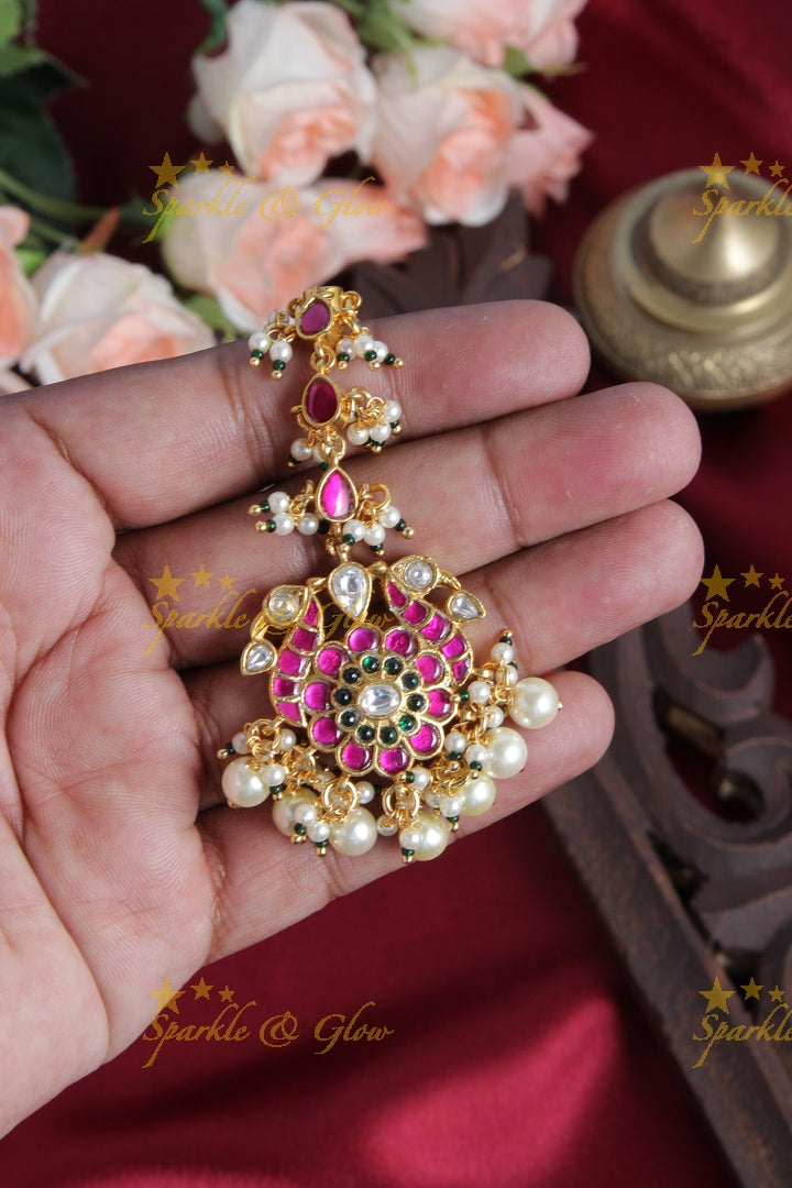 Beautiful Peacock Floral Maang Tikka with Pearls