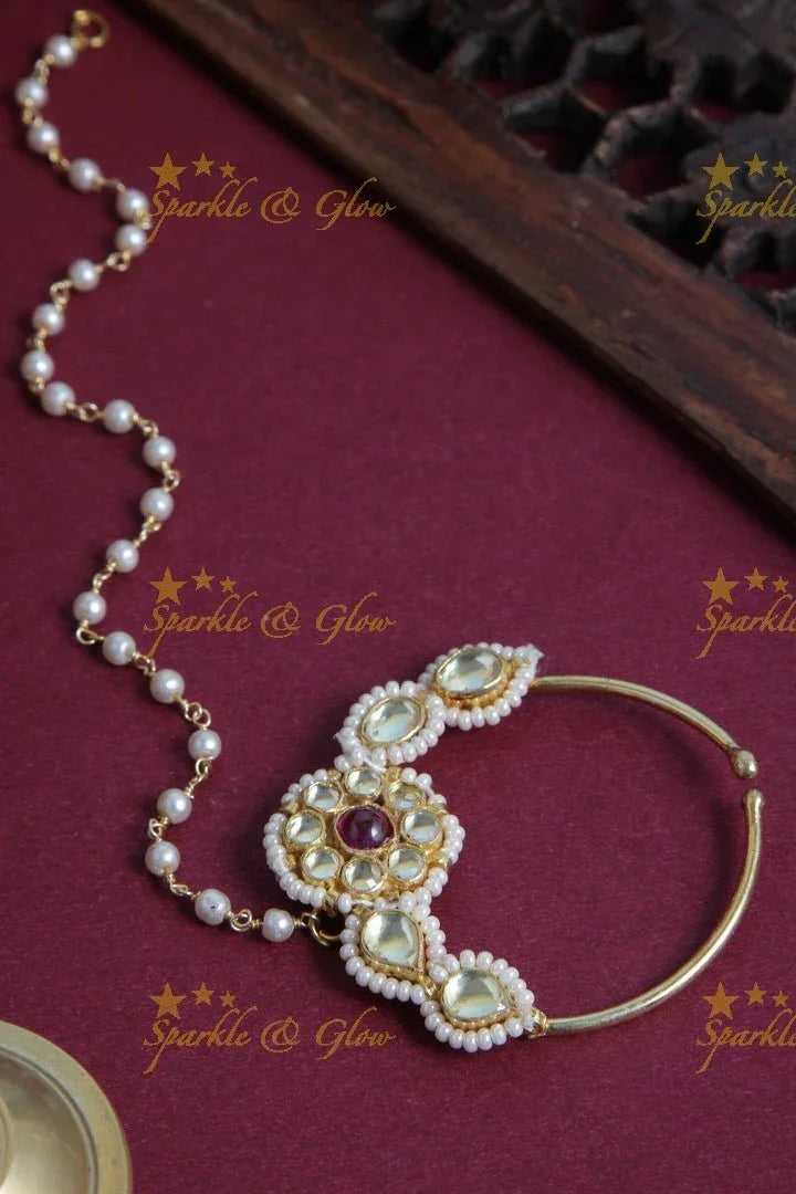 Floral Pearl Nosepin with Pearl Chain - Sparkle and Glow