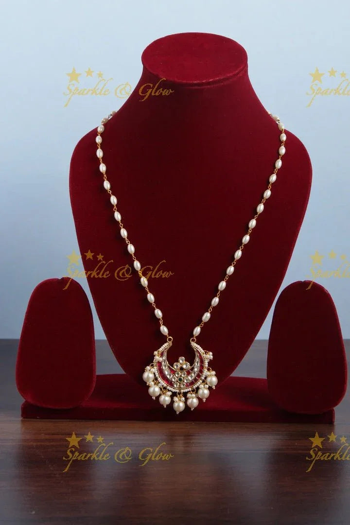 Beautiful Half Moon Pendent Pearl chain with Pearls - Sparkle and Glow