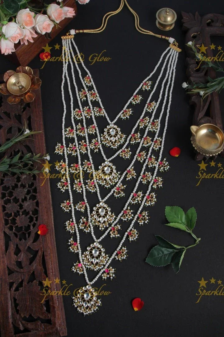 Grand Multi Layer Pearl Long Necklace - Pink - Sparkle and Glow