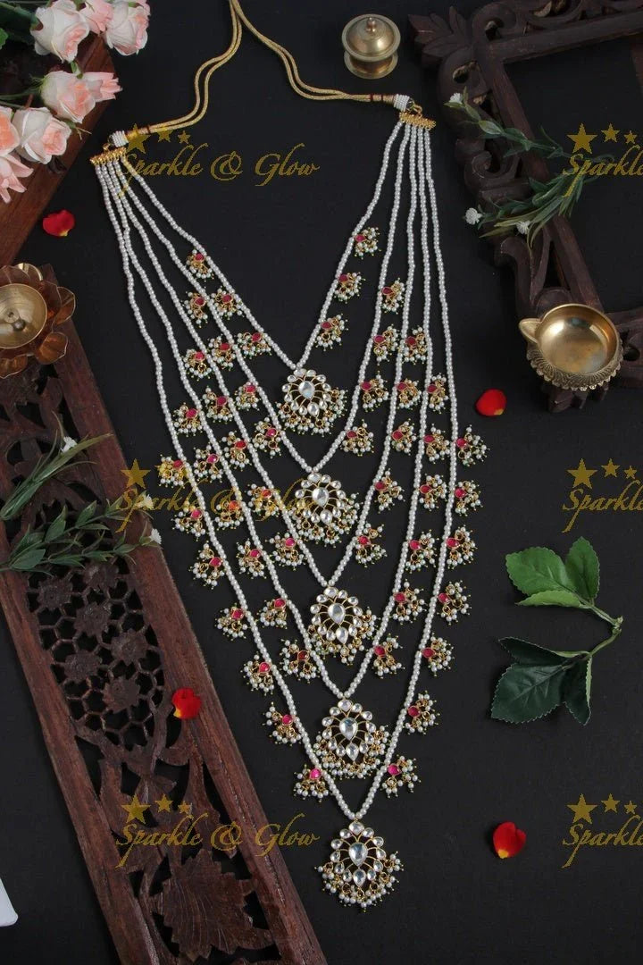 Grand Multi Layer Pearl Long Necklace - Pink - Sparkle and Glow