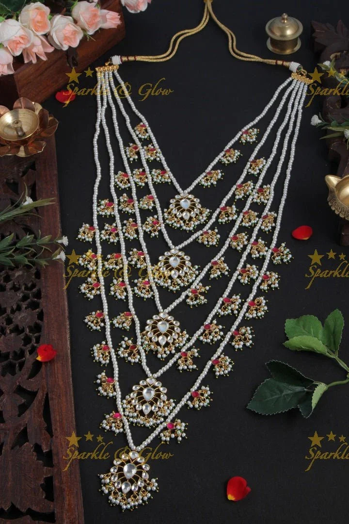 Grand Multi Layer Pearl Long Necklace - Pink - Sparkle and Glow