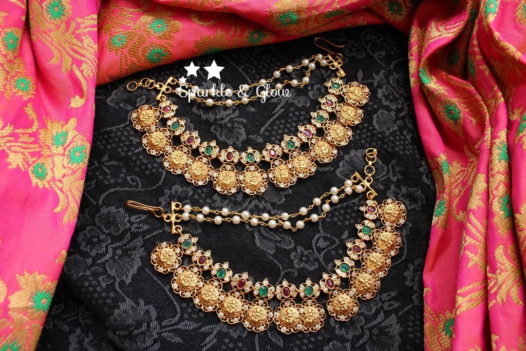 Coin cz stones matte gold earchain/mattal