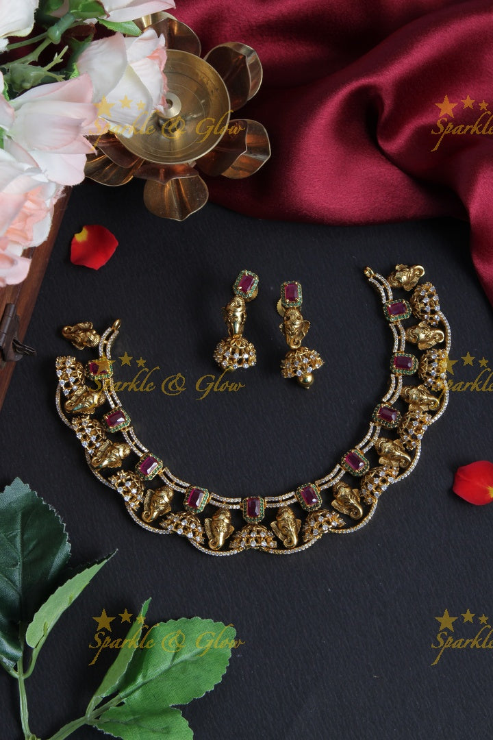 Premium Matt Ganesh Jhumka design Short Necklace