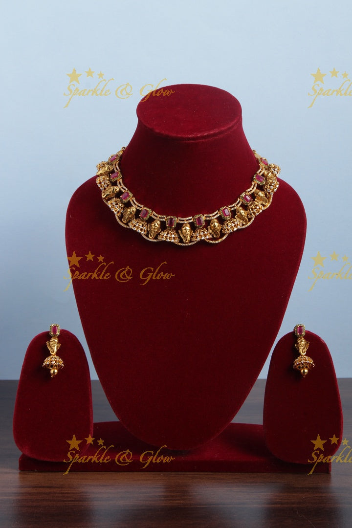 Premium Matt Ganesh Jhumka design Short Necklace