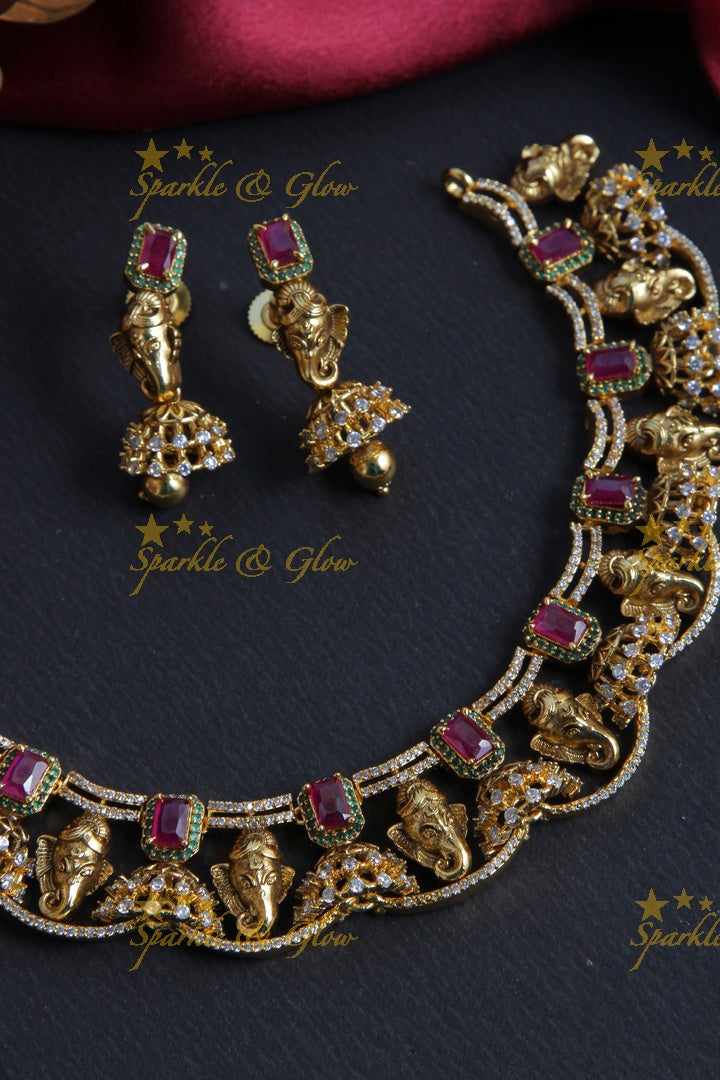 Premium Matt Ganesh Jhumka design Short Necklace
