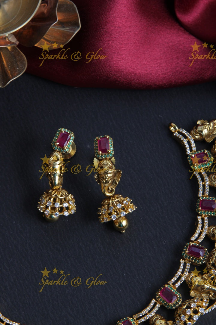 Premium Matt Ganesh Jhumka design Short Necklace
