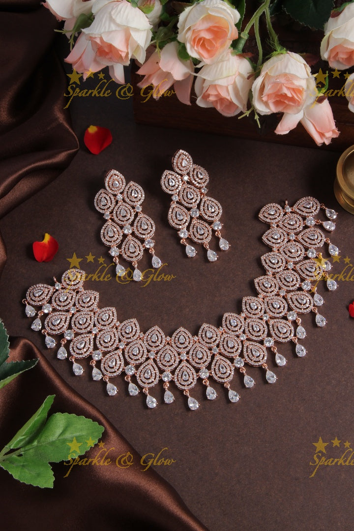 Silver AD Stone Heavy Statement Necklace - Pink