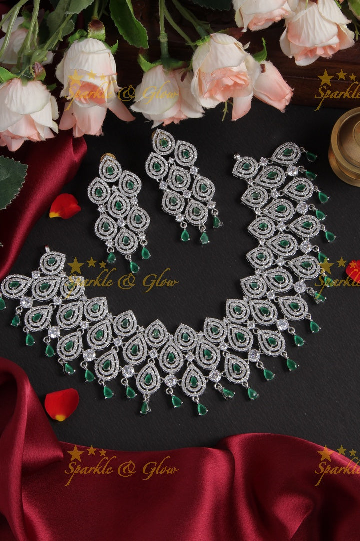 Silver AD Stone Heavy Statement Necklace - Pink
