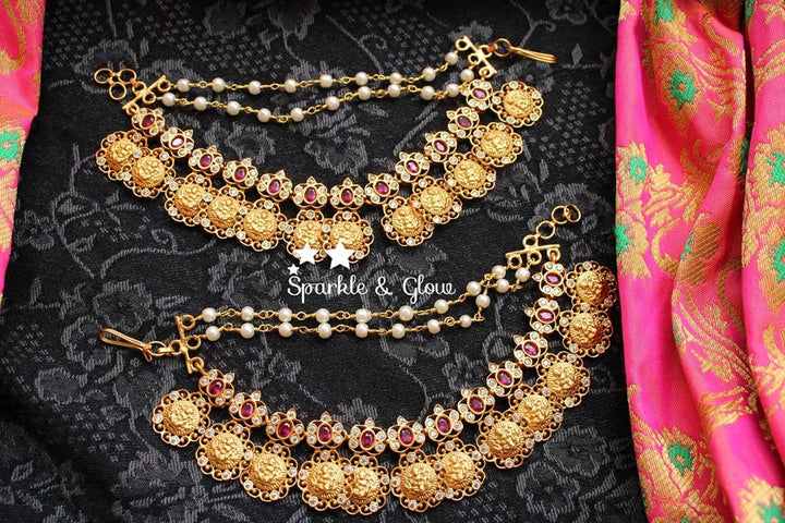 Coin cz stones matte gold earchain/mattal